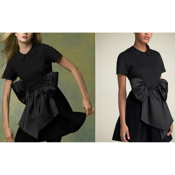 Marc Jacobs size Small Mini Dress Black Wool & Corduroy Satin Bow Short Sleeve - Picture 1 of 10